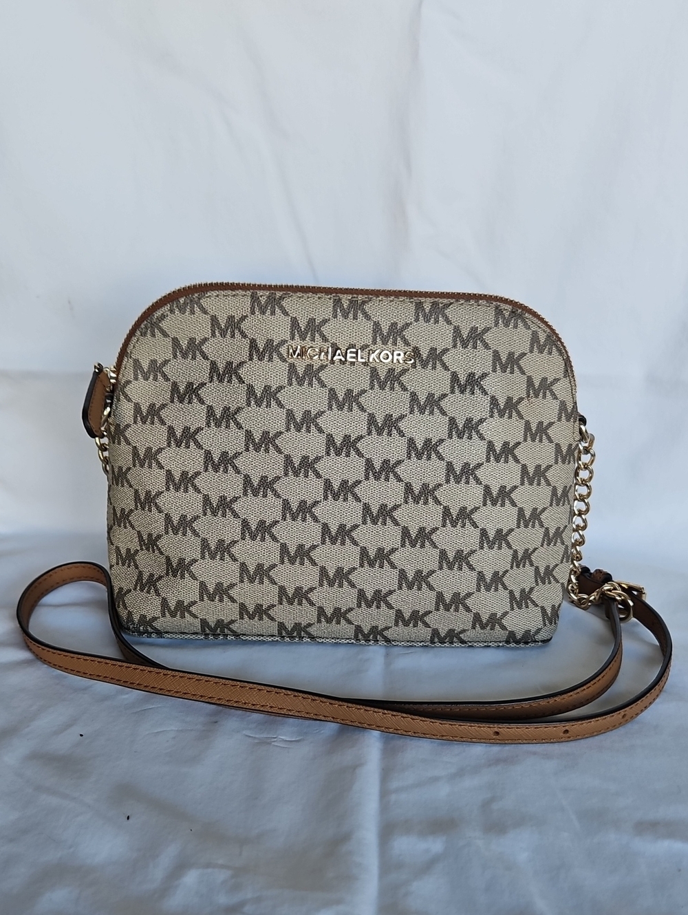 Michael Kors Beige/Brown MK Logo Crossbody Bag